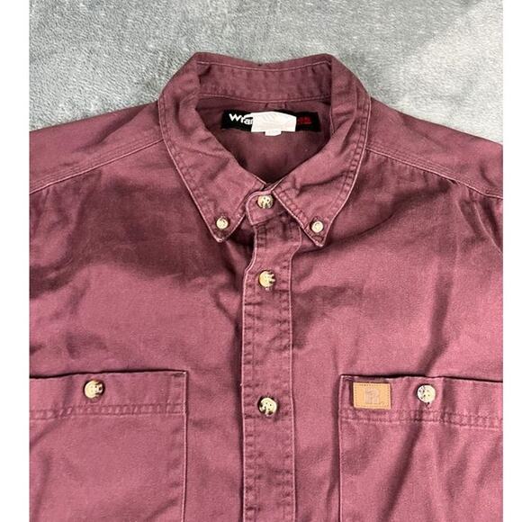 Men's Wrangler Riggs Workwear Burgundy Button Down Shirt Size XL - Excellent - Picture 4 of 10